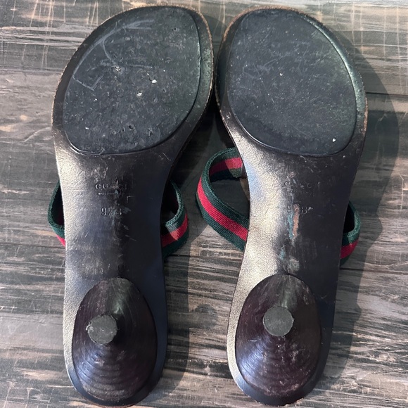 Gucci GG Logo Sandals Kitten‎ Heels THONGS Flip Flop Slides Brown Green Red 9.5